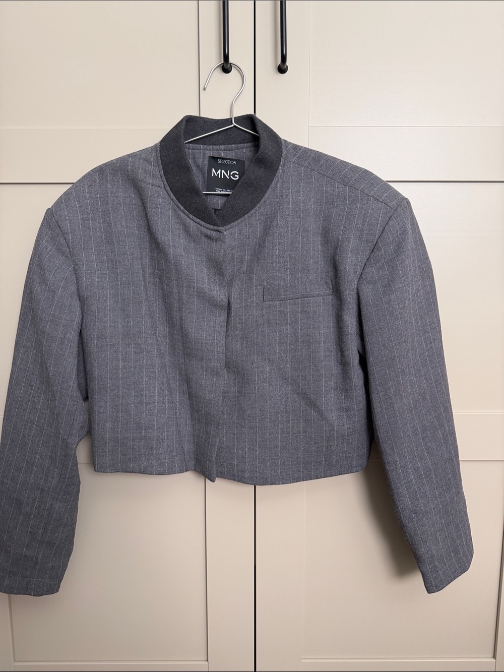 Mango Cropped Grey Pinstripe Blazer
